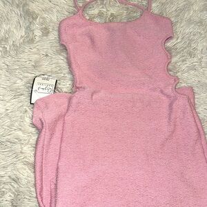 Pink Textured Side-Cut Bodycon Dress